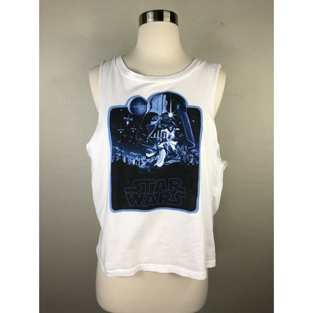 Star Wars White Sleeveless Graphic Tee with Blue and Black Print